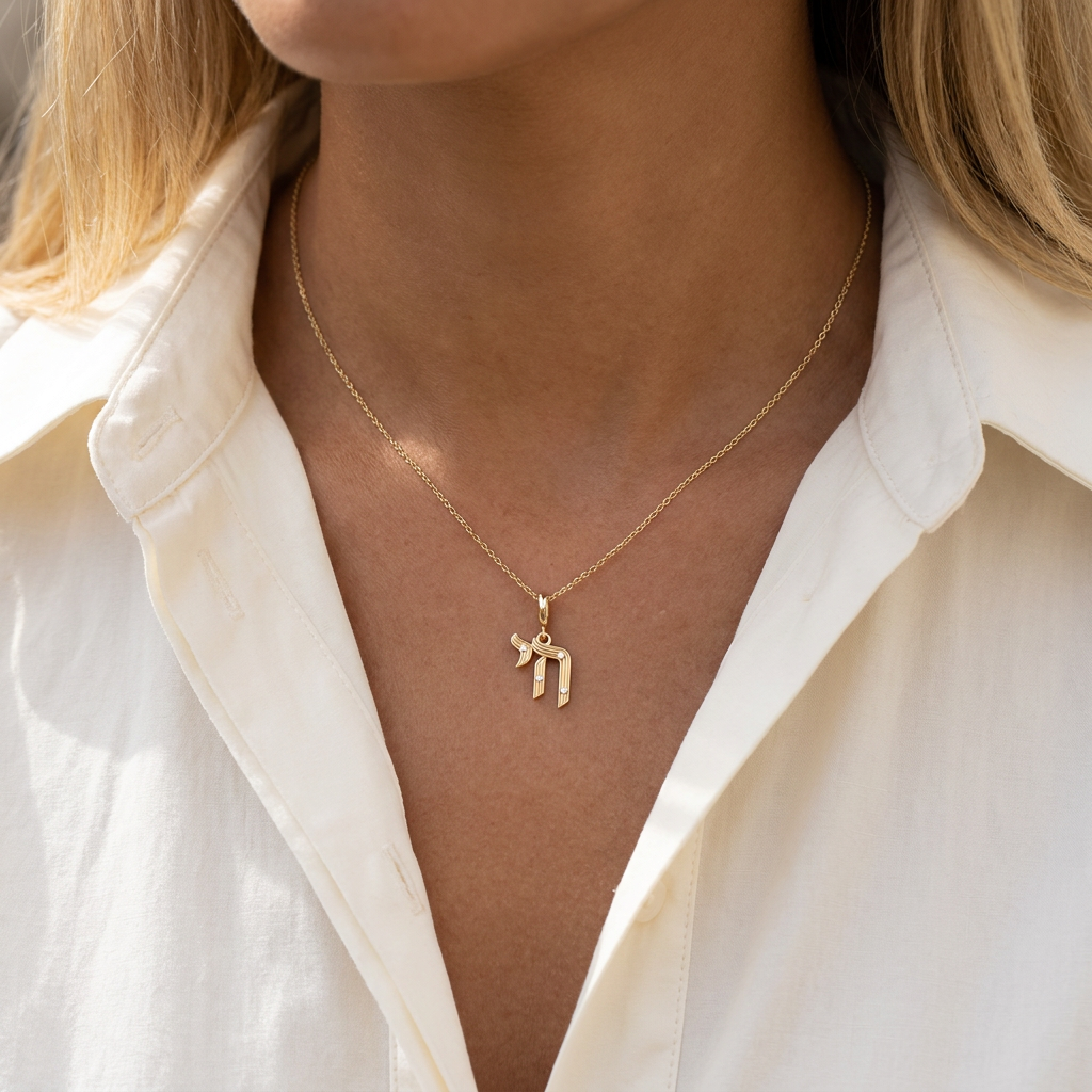 Diamond Accented Chai Pendant — model shot