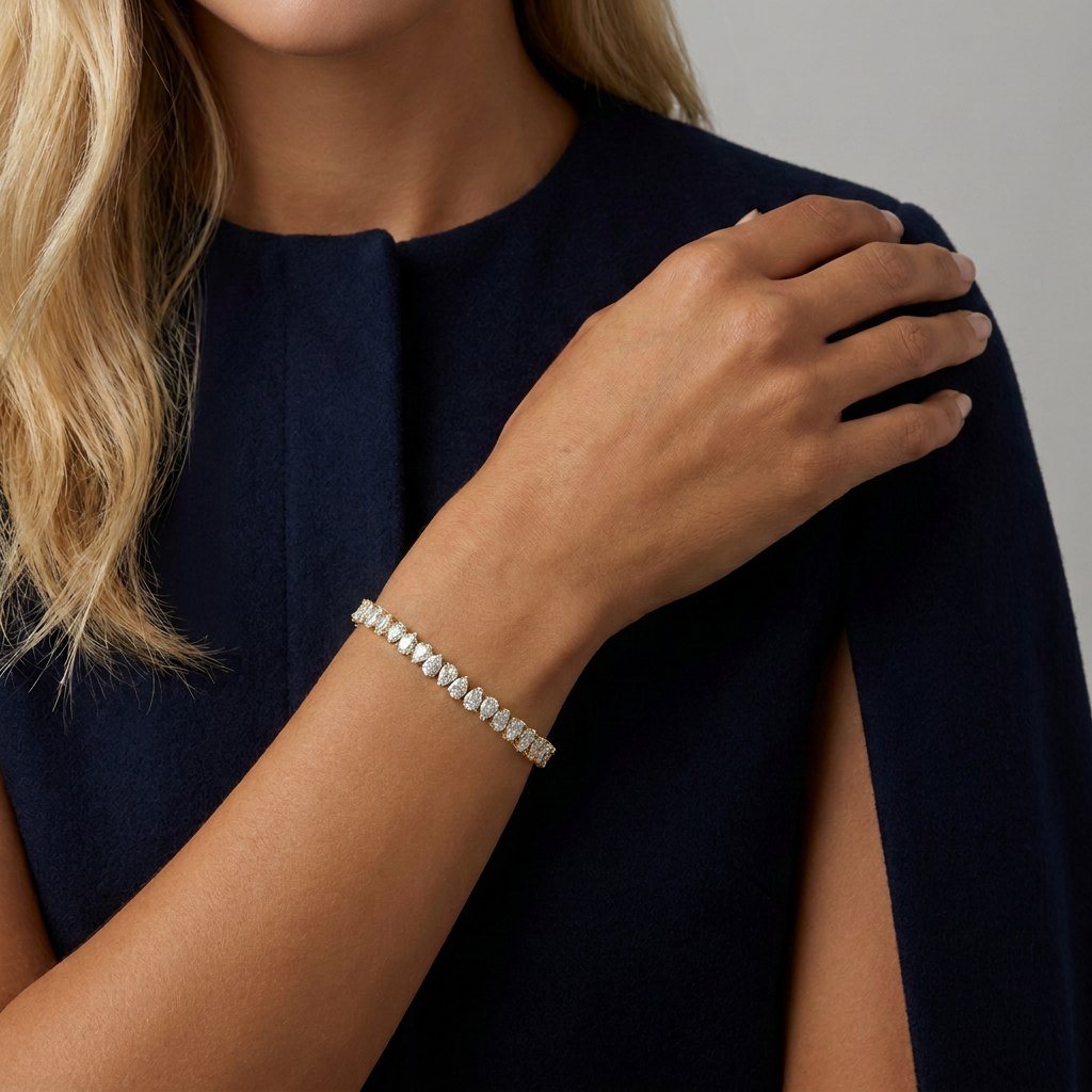 Pear Shaped Lab Diamond Tennis Bracelet — model shot
