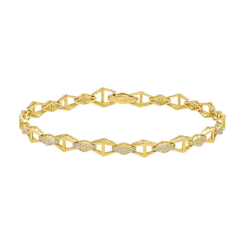 Open Hexagon Link Diamond Bracelet in 14k yellow gold