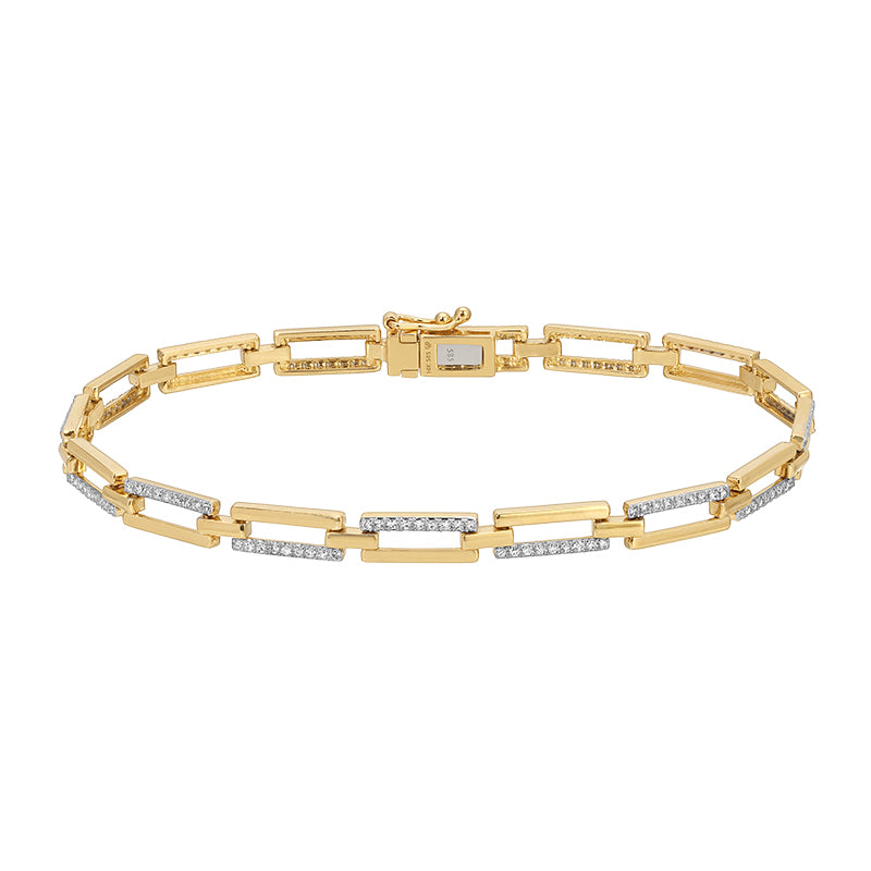 Open Rectangle Link Diamond Bracelet in 14k yellow gold