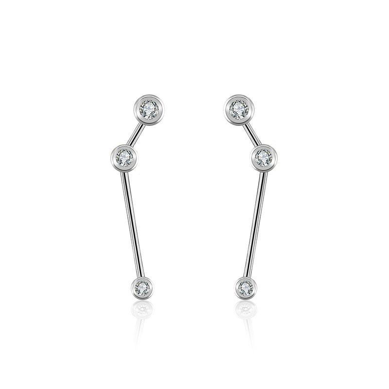 Modern silver drop earrings with sparkling diamonds from our exclusive jewelry collection.