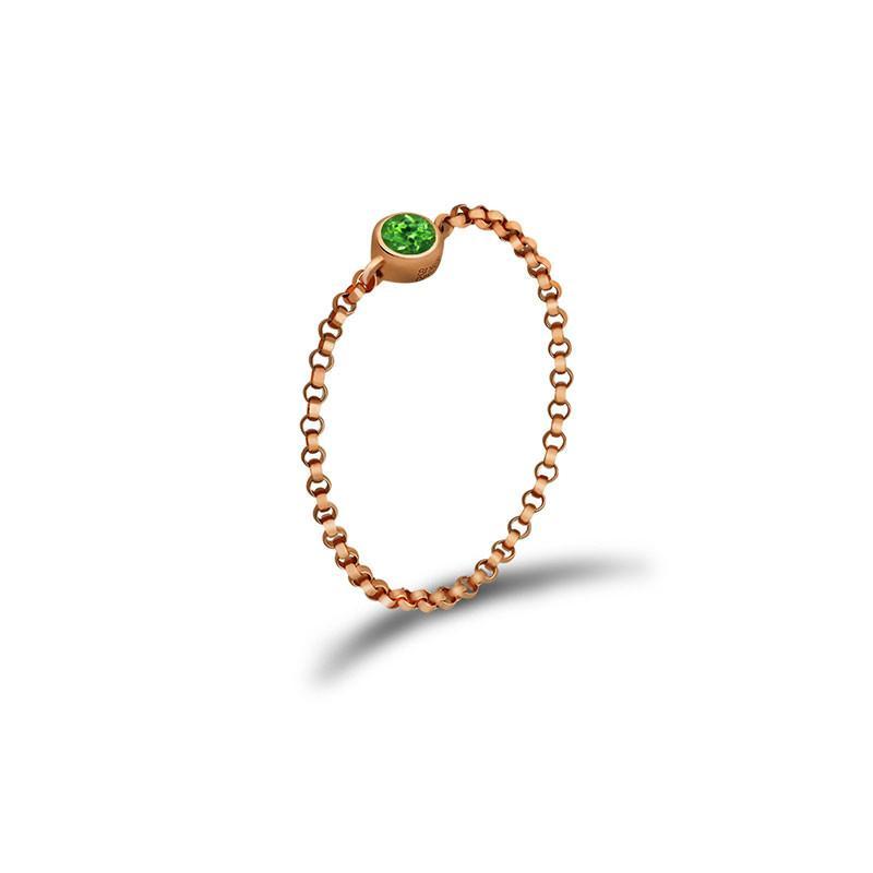 Rose gold chain ring with green gemstone from our exclusive jewelry collection.