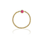 18K gold chain ring featuring a vibrant pink birthstone, perfect for elegant personal or gift options.