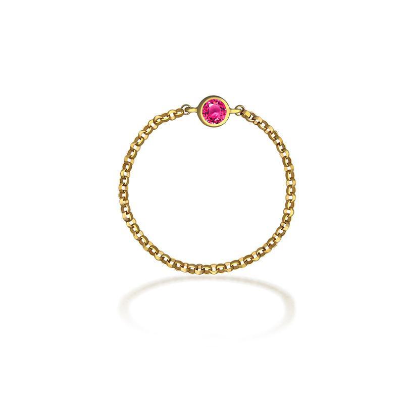 18K gold chain ring featuring a vibrant pink birthstone, perfect for elegant personal or gift options.