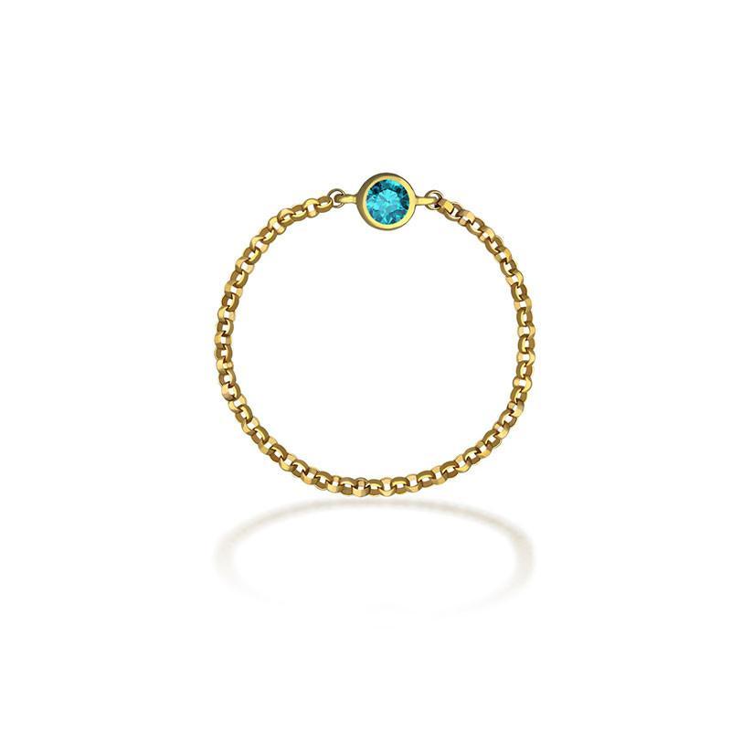 18K gold chain ring featuring a vibrant turquoise birthstone, ideal for elegant jewelry collections and meaningful gifts.