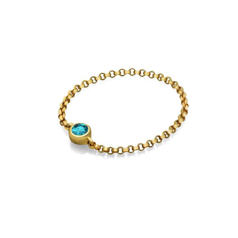 18K gold chain ring featuring a turquoise birthstone, elegant accessory for personal significance and special gifts.