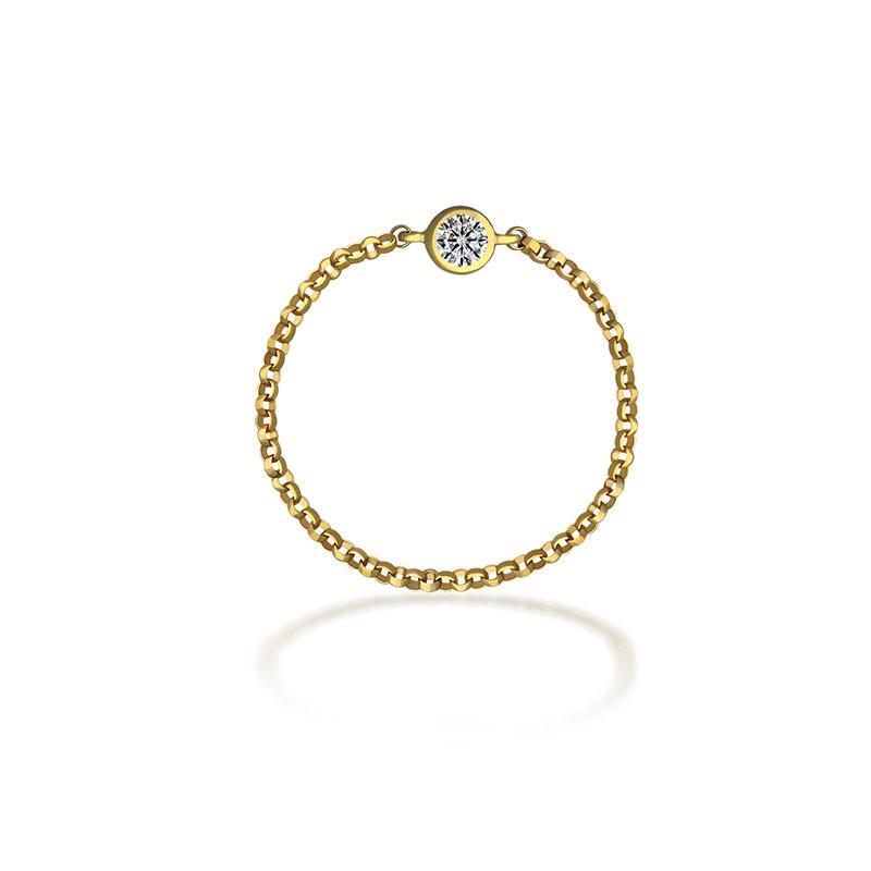 18K gold chain ring featuring a sparkling birthstone, elegant jewelry accessory for personal significance and gifting.