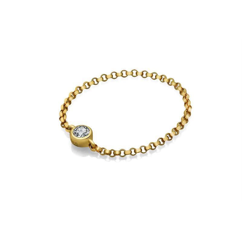 18K gold chain ring featuring a sparkling birthstone, elegant and perfect for personal celebration or gifting.