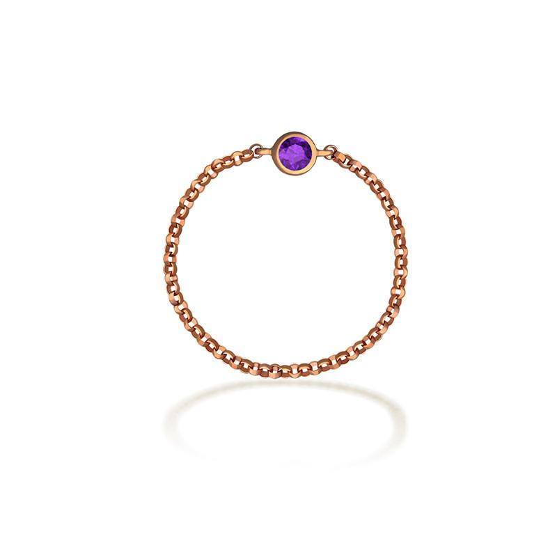 18K gold chain ring with purple birthstone, elegant and meaningful jewelry accessory for special occasions.