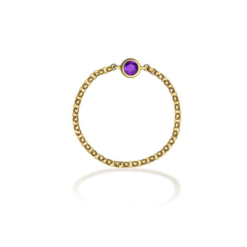 18K gold chain ring featuring a vibrant purple birthstone, a perfect gift for any special occasion.