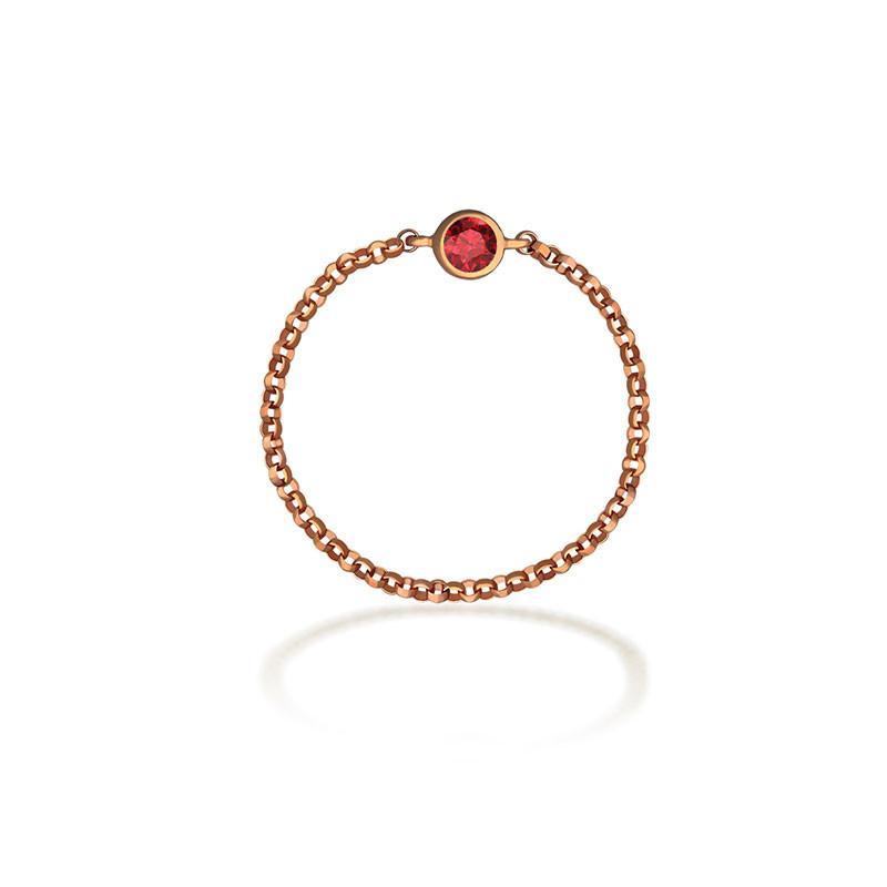 18K gold chain ring featuring a vibrant red birthstone, perfect for celebrating personal milestones and elegant style.