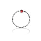 18K gold birthstone chain ring featuring a stunning red gemstone, perfect for meaningful gifts and personal elegance.