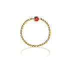 18K gold chain ring featuring a vibrant red birthstone, elegant jewelry piece for personal significance and gifting.