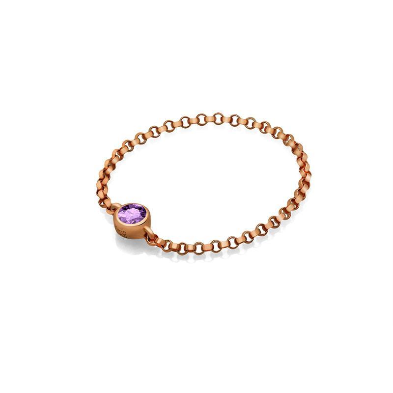 18K gold chain ring with purple birthstone, a timeless and elegant accessory for special occasions.