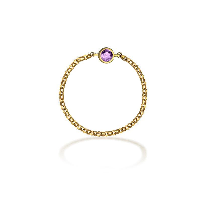 18K gold chain ring featuring a vibrant purple birthstone, perfect for a meaningful gift or elegant personal accessory.