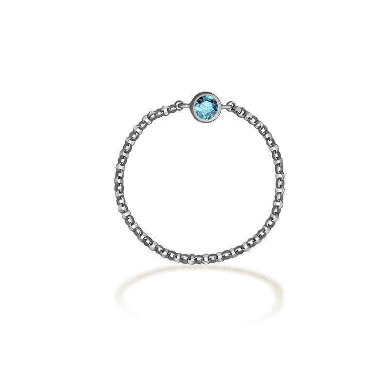 18K gold chain ring featuring a blue birthstone, designed for elegance and personal significance. Perfect gift for loved ones.