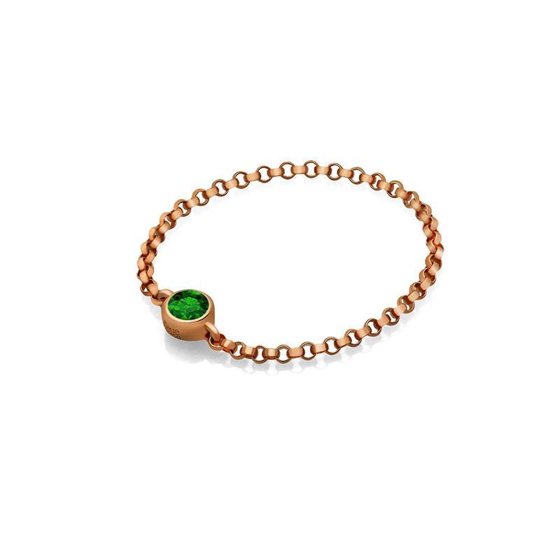 18K gold chain ring featuring a green birthstone, perfect for personal or meaningful gift occasions.