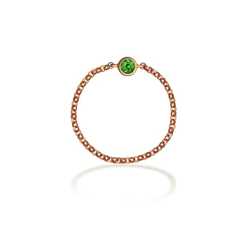 18K gold chain ring with green birthstone, elegant design, perfect for personalized gifts and special occasions.