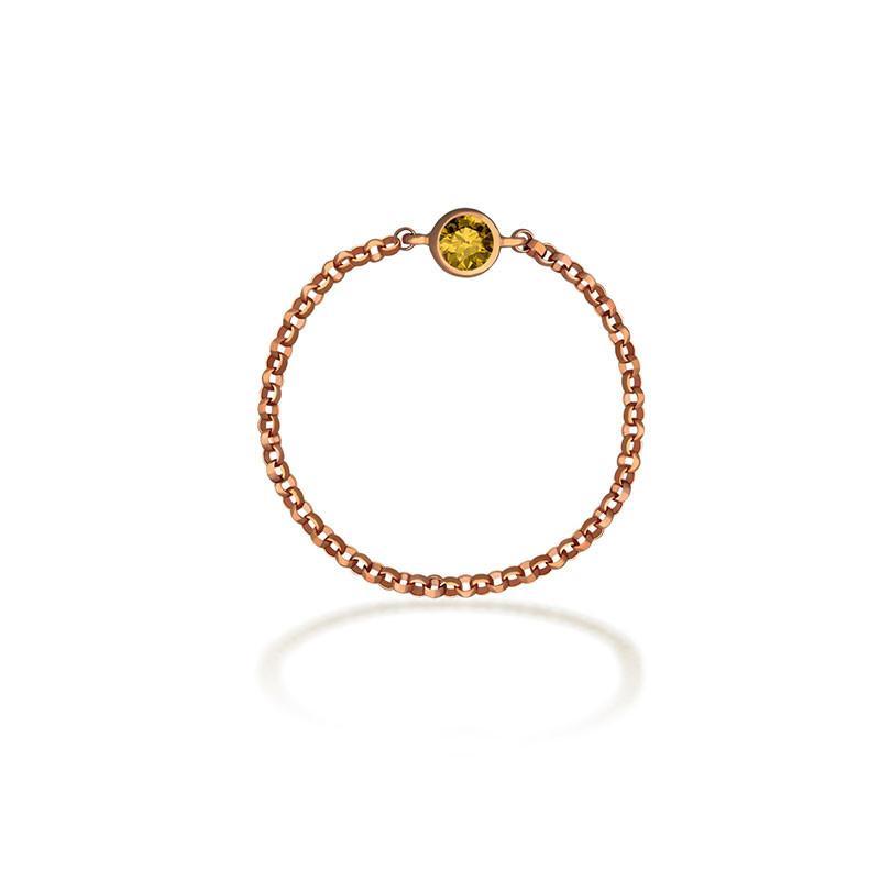 18K gold birthstone chain ring with a yellow gemstone, perfect as a personal accessory or meaningful gift.