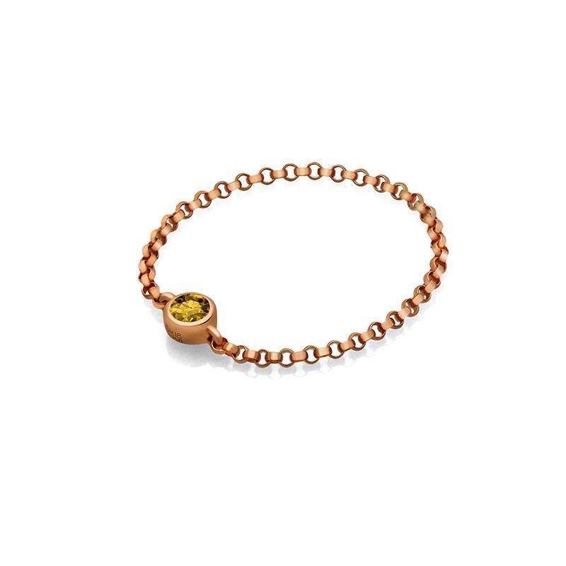 18K gold chain ring featuring a yellow birthstone, elegant design for personal significance and timeless style.