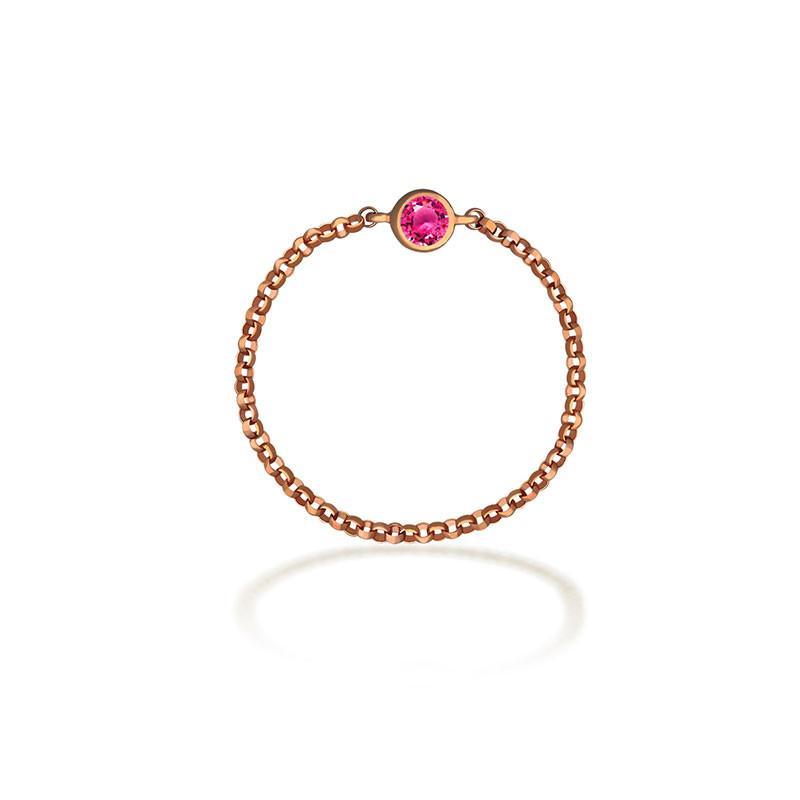 18K gold chain ring featuring a vibrant pink birthstone, perfect for personal significance and elegant gifting.