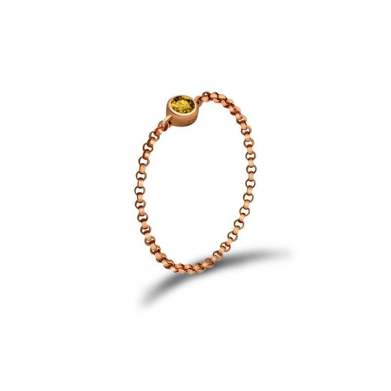 18K gold chain ring with yellow birthstone, elegant and meaningful accessory for personal significance and gifts.