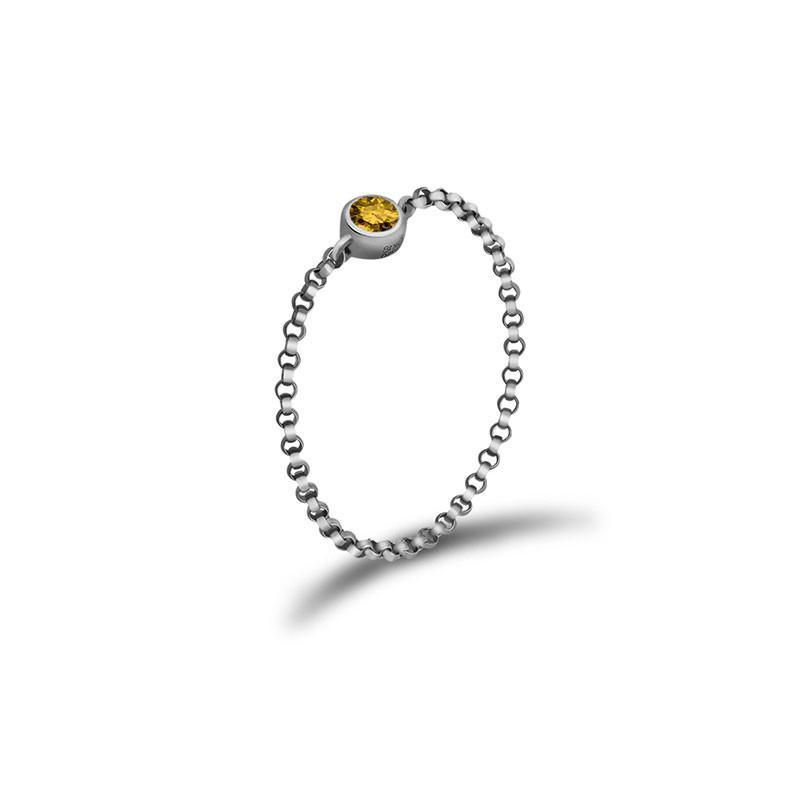 18K gold chain ring featuring a vibrant yellow birthstone, perfect for personal significance and elegant gifting.