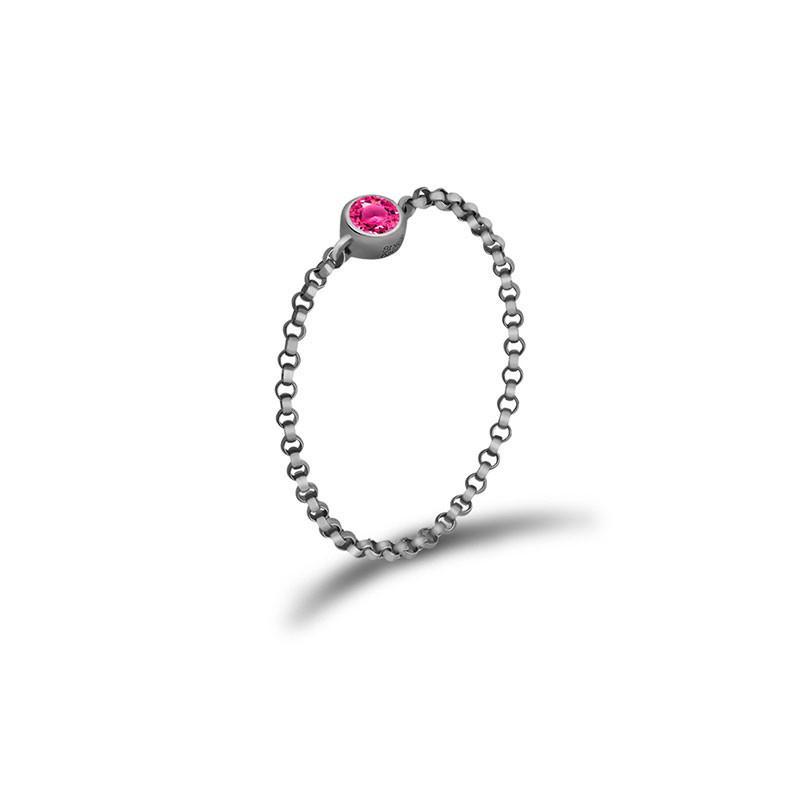 18K gold chain ring with pink birthstone, elegant and meaningful jewelry gift for special occasions.