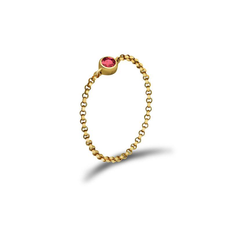 18K gold chain ring featuring a unique birthstone, perfect for elegant jewelry collections and meaningful gifts.