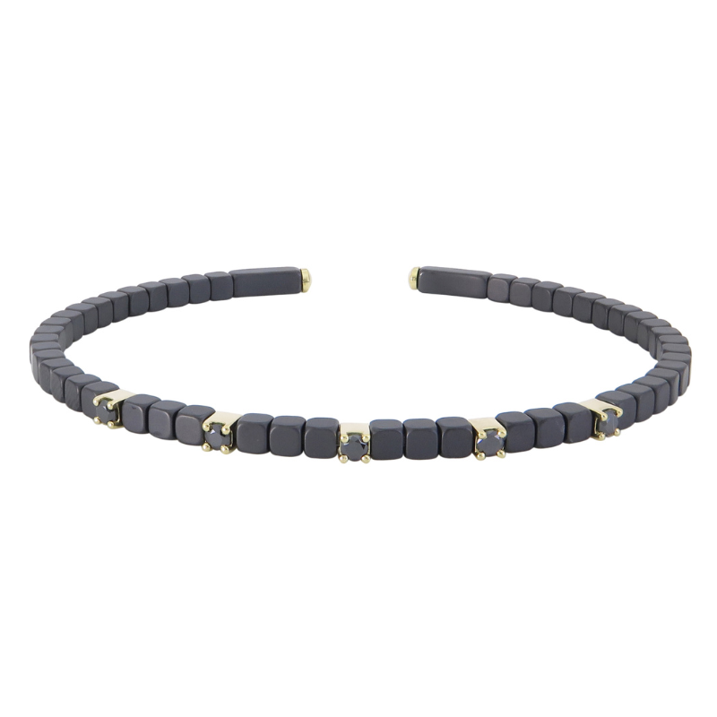 18K Gold Black Diamond Ceramic Cuff Bangle - Bracelets - Izakov Diamonds + Fine Jewelry
