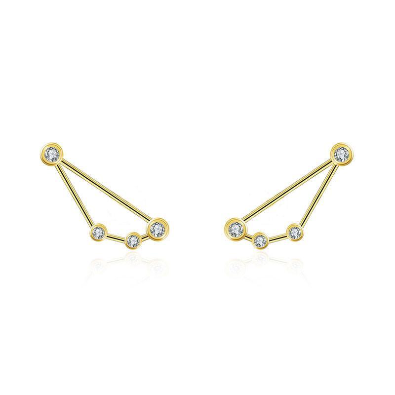 Elegant gold earrings with cubic zirconia, modern geometric design, luxury jewelry brand.