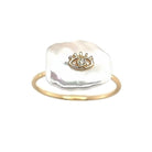 18K Gold Flat Pearl Diamond Accented Evil Eye Ring Yellow Gold Izakov Diamonds + Fine Jewelry