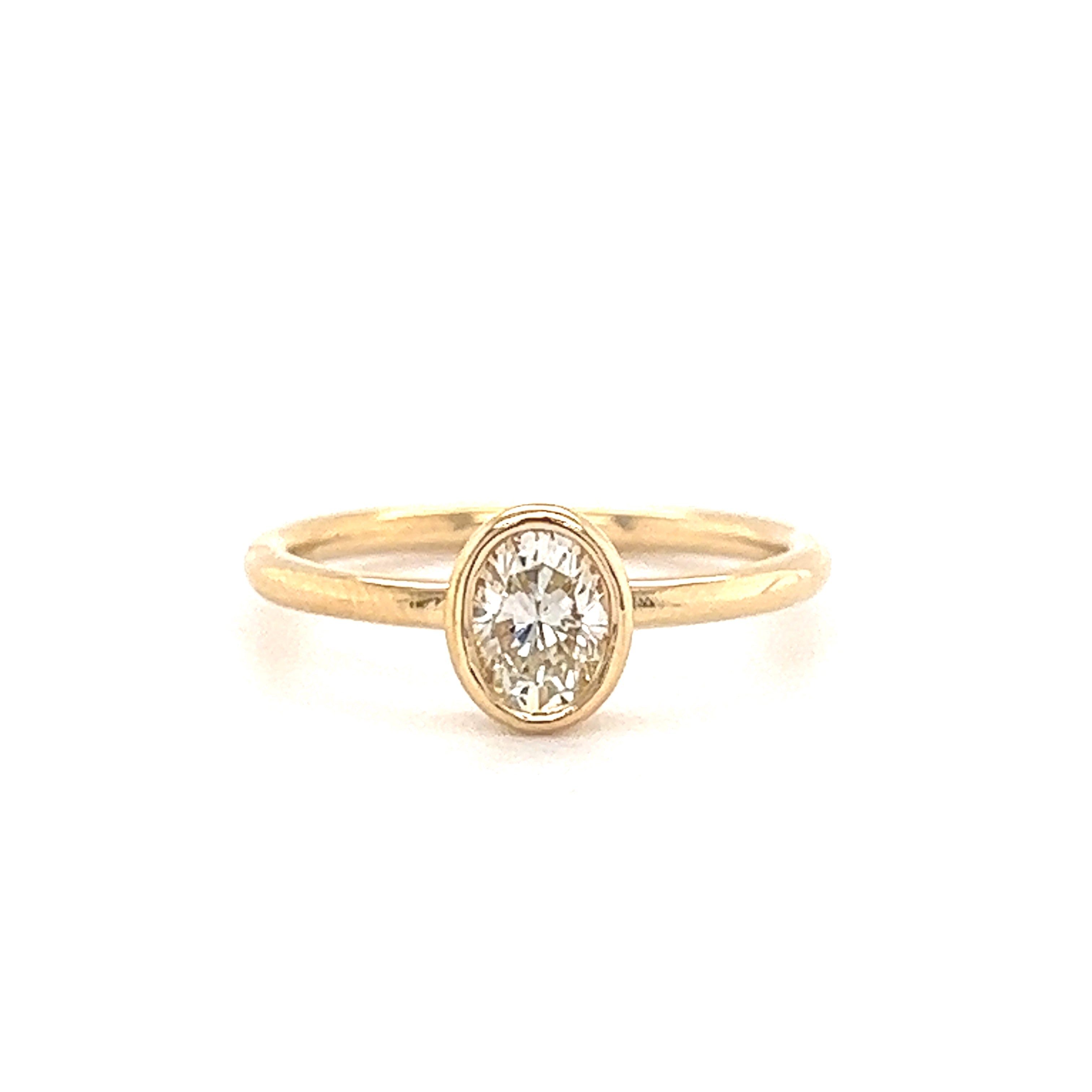 18K Gold Half Carat Oval Diamond Bezel Ring - Rings - Izakov Diamonds + Fine Jewelry