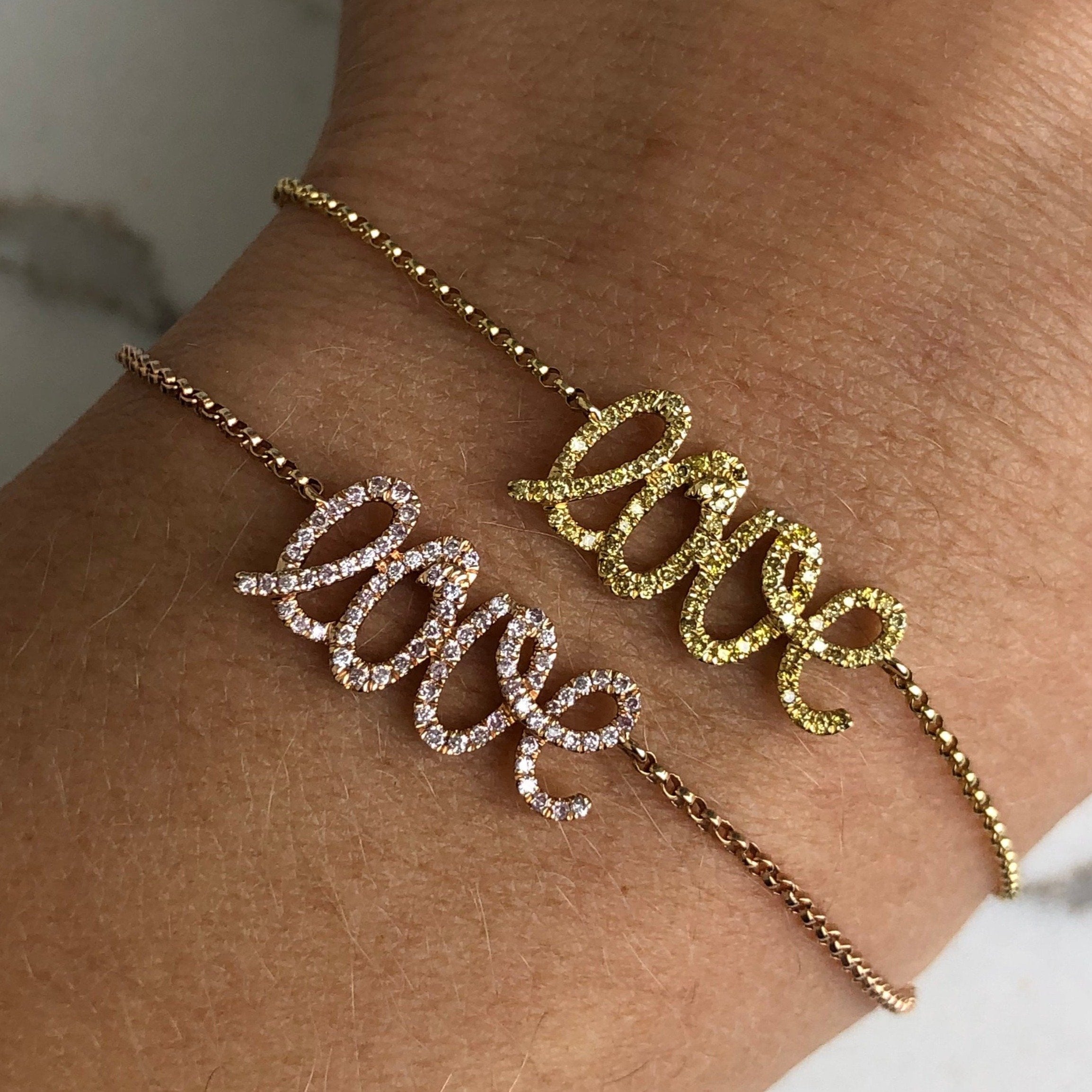 18K Gold Natural Fancy Pink Diamond Love Bracelet - Bracelets - Izakov Diamonds + Fine Jewelry