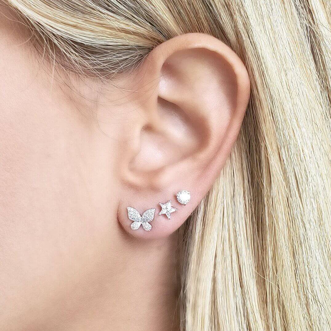 Natural Solid Star Shaped Diamond Stud Earrings in 18K Gold