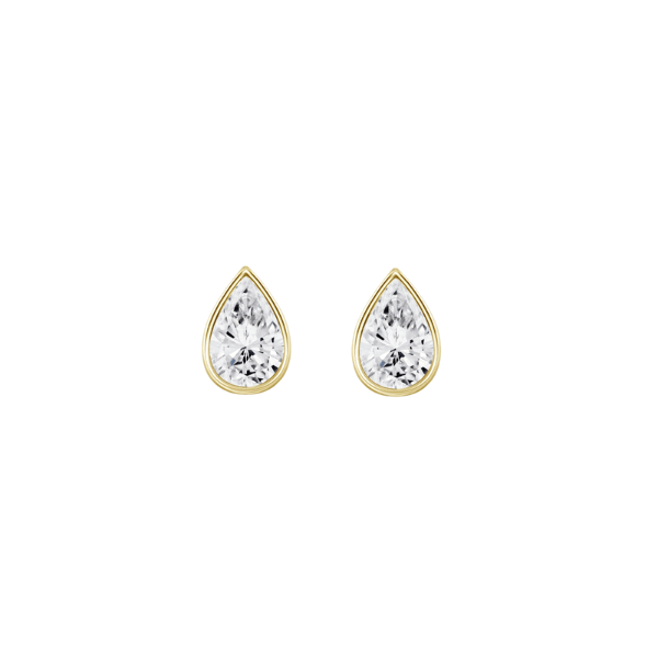 Elegant teardrop-shaped diamond stud earrings set in gold, from our exclusive jewelry collection.