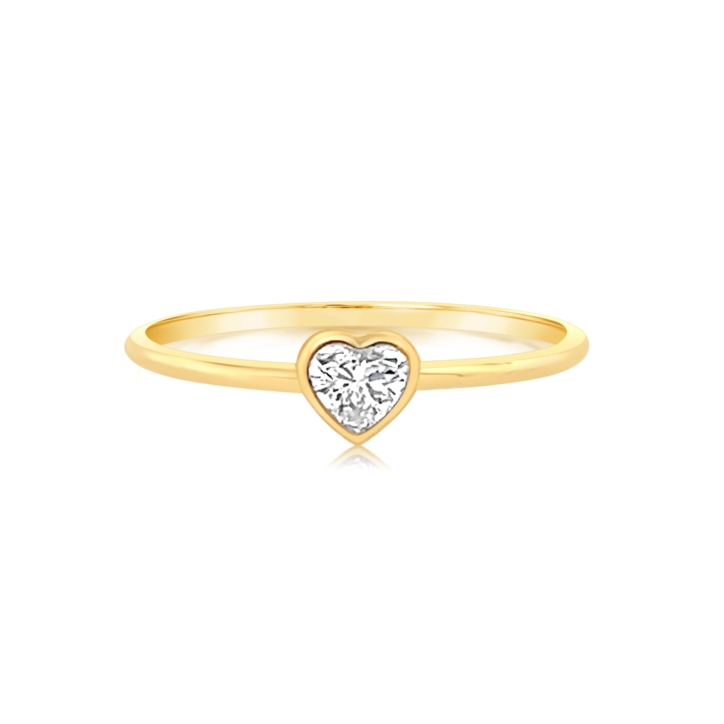 Petite Heart Shaped Diamond Bezel Ring set in 18K gold featuring a 0.25 carat heart shaped diamond by Izakov Fine Jewelry.