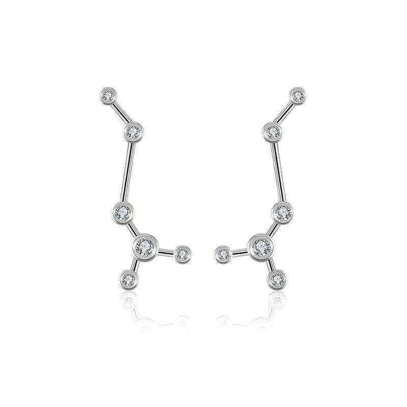 Elegant constellation-inspired silver earrings with sparkling gemstones by our jewelry brand