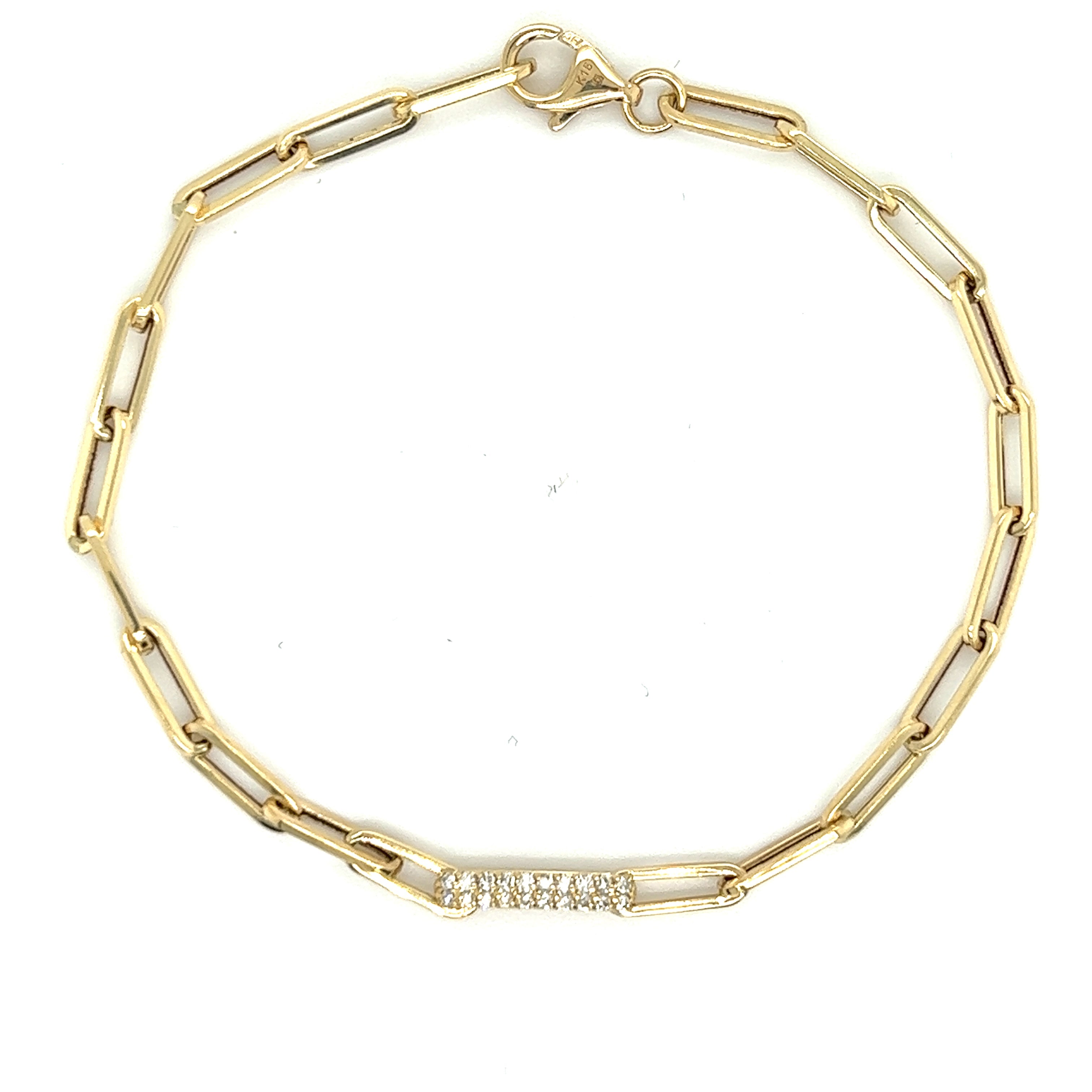 18K Gold Small Micro Pave Diamond Paper Clip Link Chain Bracelet 7" Bracelets by Izakov Diamonds + Fine Jewelry | Izakov
