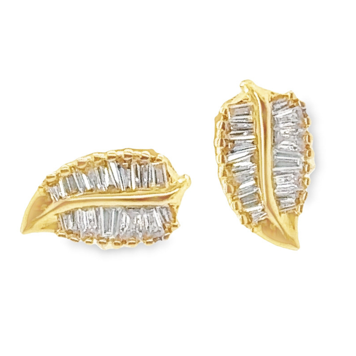 18K Gold Tropical Leaf Baguette Diamond Earrings Pair Earrings by Izakov Diamonds + Fine Jewelry | Izakov