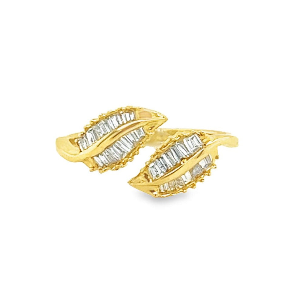 18K Gold Tropical Leaves Baguette Diamond Ring Pair Earrings by Izakov Diamonds + Fine Jewelry | Izakov