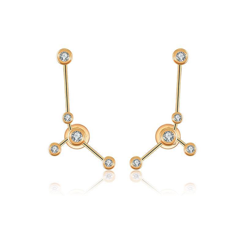 18K gold zodiac constellation diamond earrings with sparkling accents, perfect for astrology lovers and celestial charm.