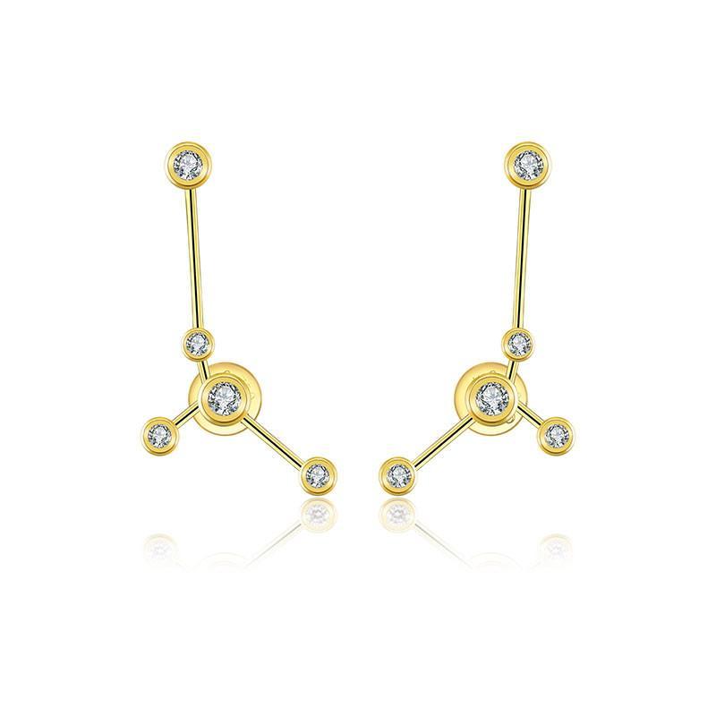 18K Gold Zodiac Constellation Diamond Earrings featuring sparkling diamonds in unique designs.