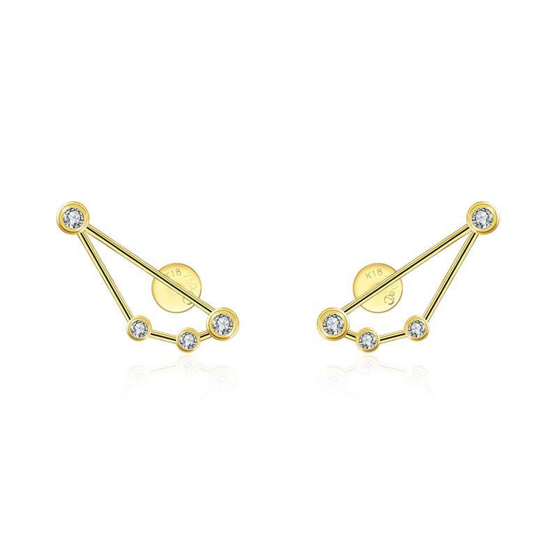 18K gold zodiac constellation diamond earrings with sparkling diamonds, showcasing elegant celestial designs.