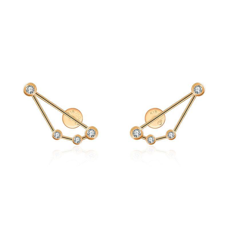 18K gold zodiac constellation diamond earrings with sparkling diamonds, elegant celestial design, perfect for astrology lovers.