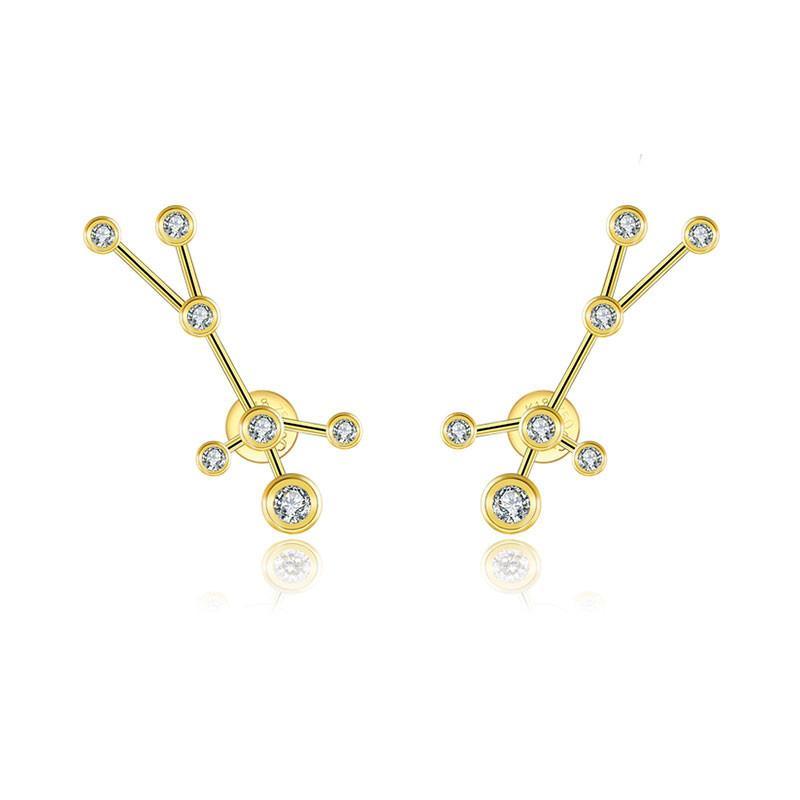 18K Gold Zodiac Constellation Diamond Earrings adorned with sparkling diamonds, showcasing celestial designs.