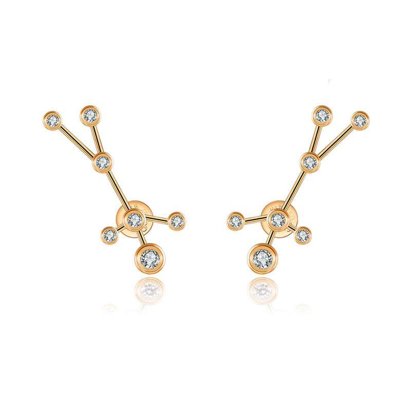 18K gold zodiac constellation diamond earrings, showcasing celestial charm and elegance, perfect for astrology lovers.