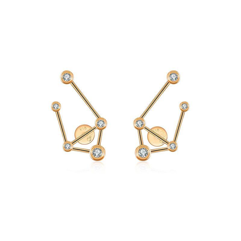 18K gold zodiac constellation diamond earrings, celestial design with sparkling diamonds for elegant style.