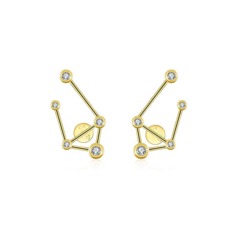 18K gold zodiac constellation diamond earrings featuring sparkling diamond accents. Elegant celestial jewelry for astrology lovers.