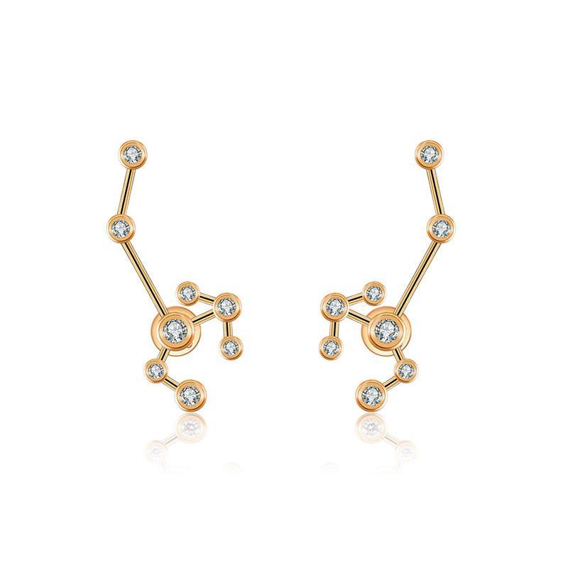 18K gold zodiac constellation diamond earrings, showcasing celestial designs and sparkling diamonds for a stylish look.